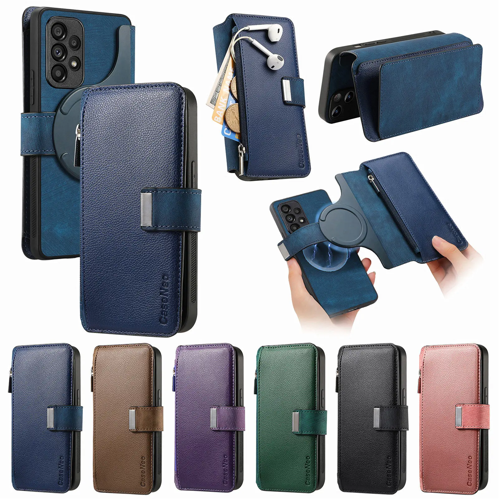 2 in 1 Detachable Zipper Cards Solt Wallet Leather Case For Samsung Galaxy A15 A25 A35 A55 A05 S24 Ultra S23 Plus S21 Bag Cover