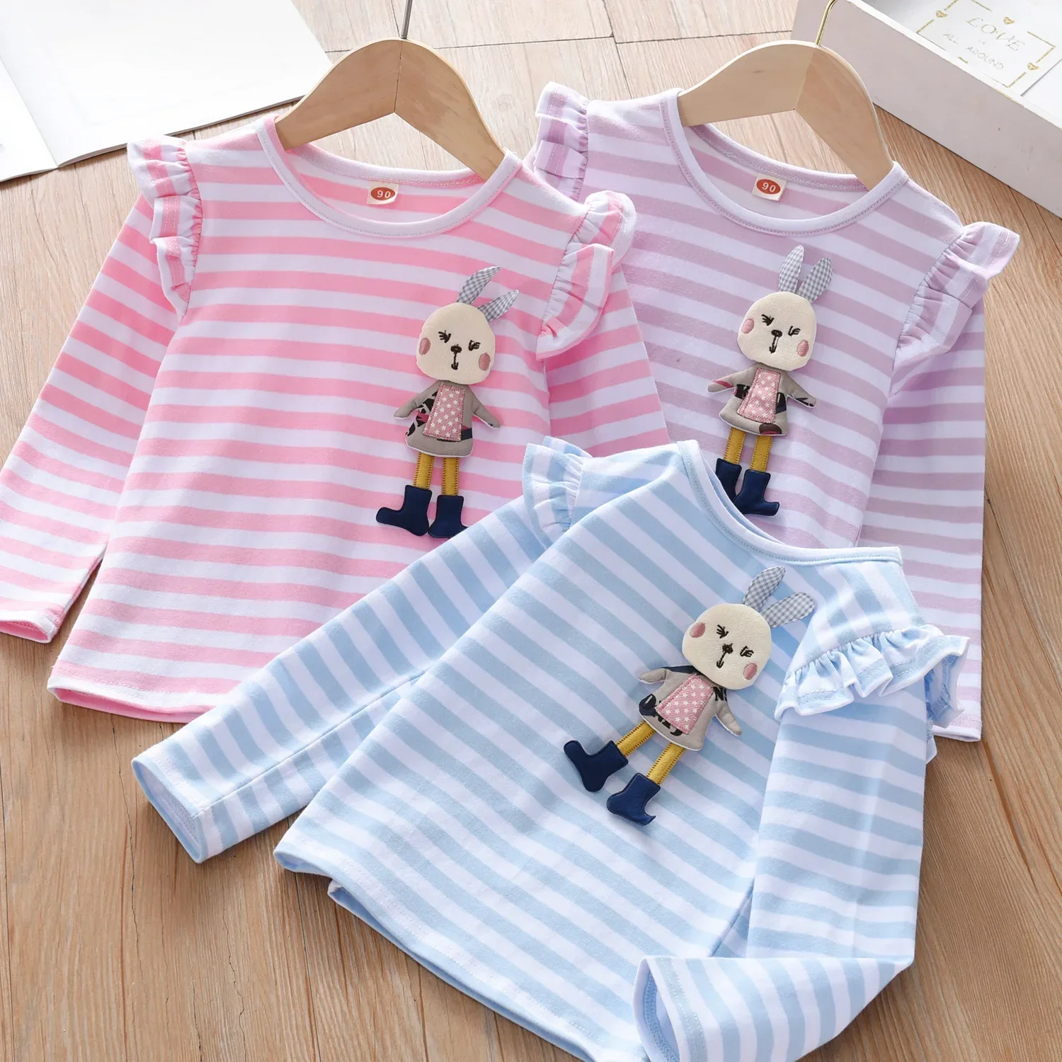 

JIAYAN 2025Girls T-shirts 2025 Spring Autumn Tops For Kids Long Sleeve Children Tees Stripe Toddler Blouse Cotton Baby Outfits C