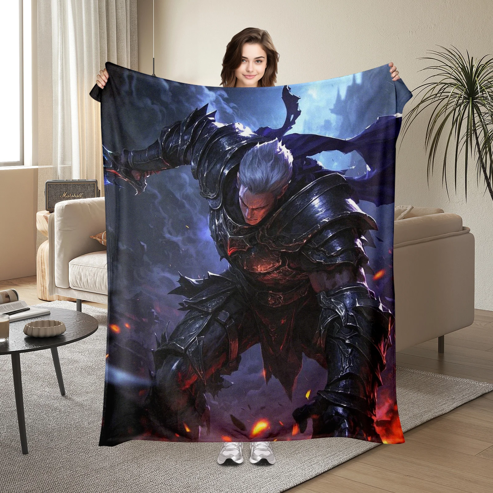 Armor Castle Flame Dark Blanket A Gift For Loved Ones Unique Design Combining Strength And Passion For Warm Home Decor