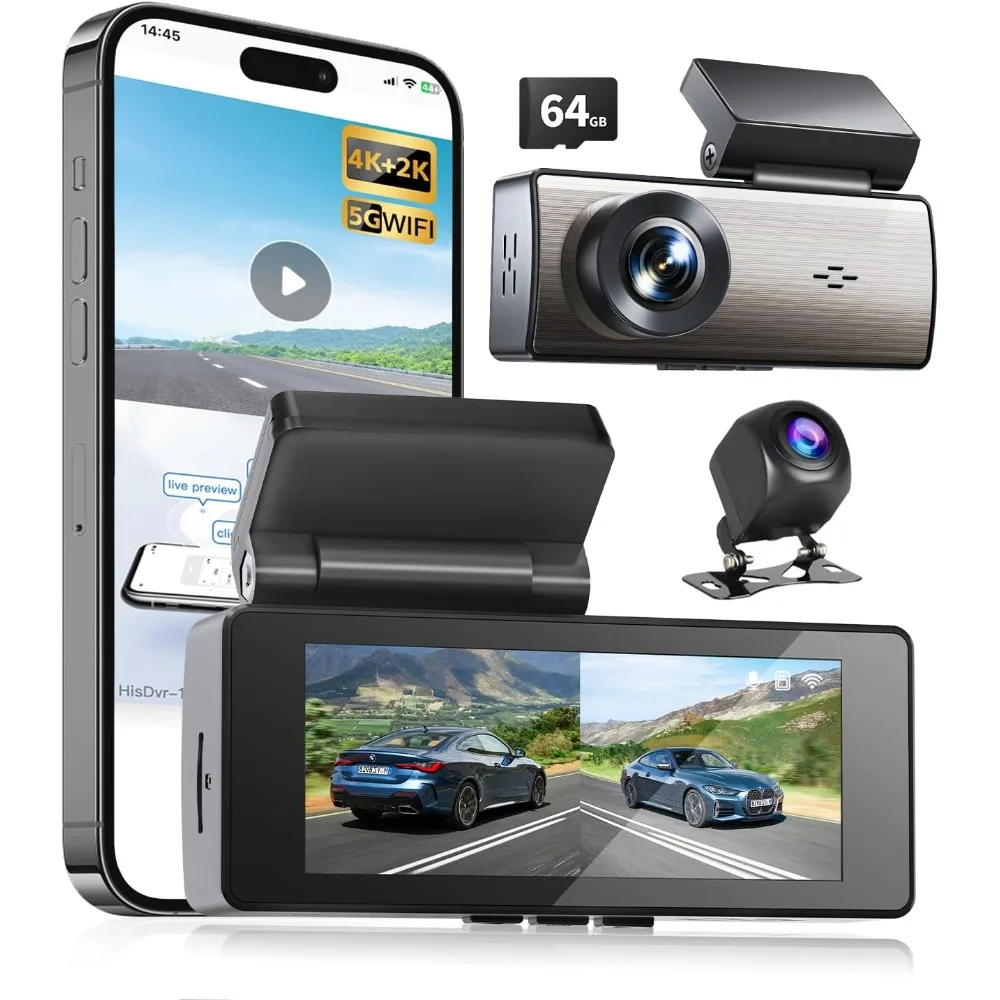 

4K+2K Car Dash Cam Front and Rear, 2 Channel Dual Dash Camera 64G Card, Advanced Star-Level Night Vision,24H Parking Mode,Loop R