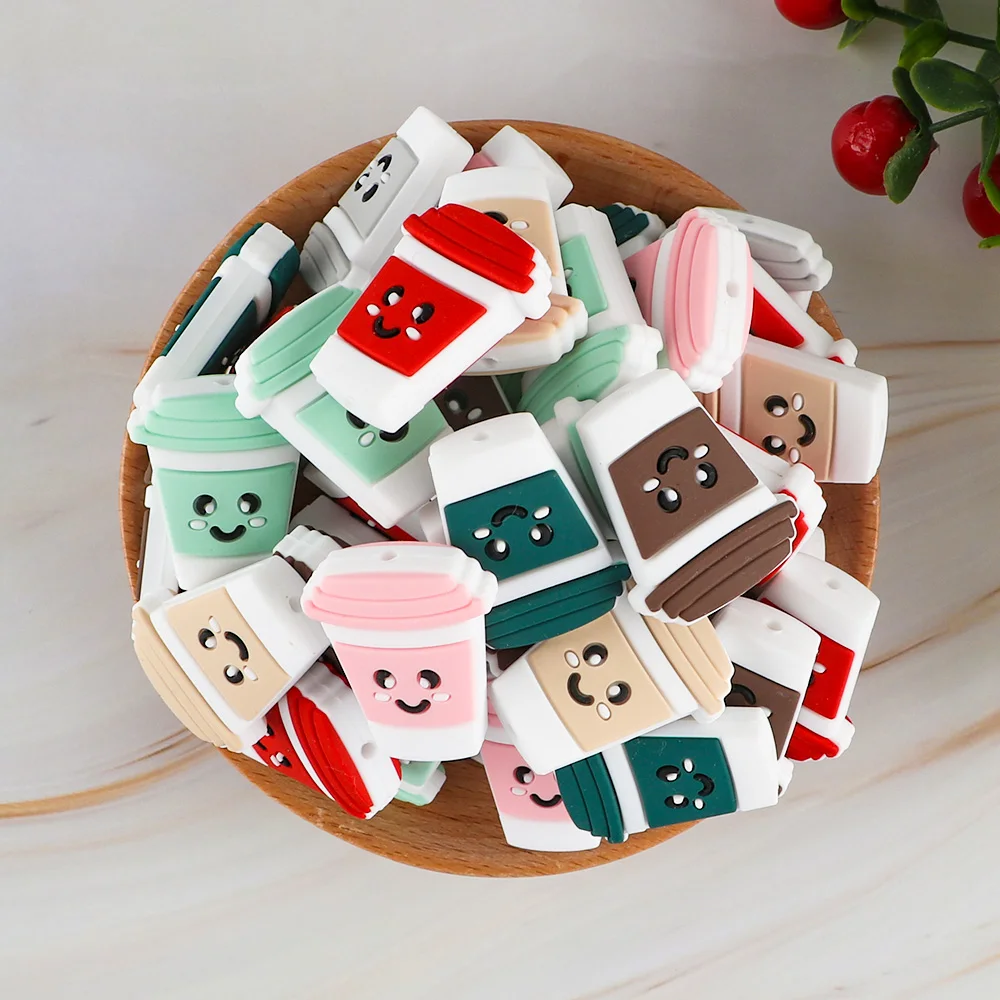 

5Pcs/Lot New Cartoon Coffee cup shape Silicone Beads Food Grade Nursing Chewing DIY Pacifier Chain Necklace Jewelry Accessories