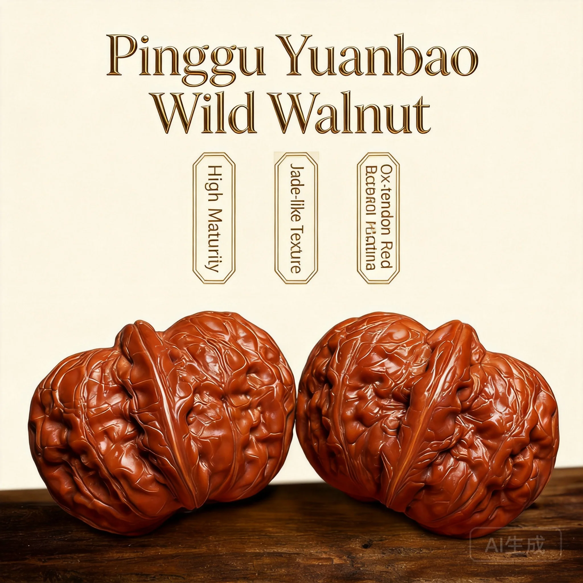 Premium Traditional Chinese Auspicious Pinggu Yuanbao Wenwan Walnut Pair Lucky Fortune Blessing Wealth Hand Massage Gift 36mm To