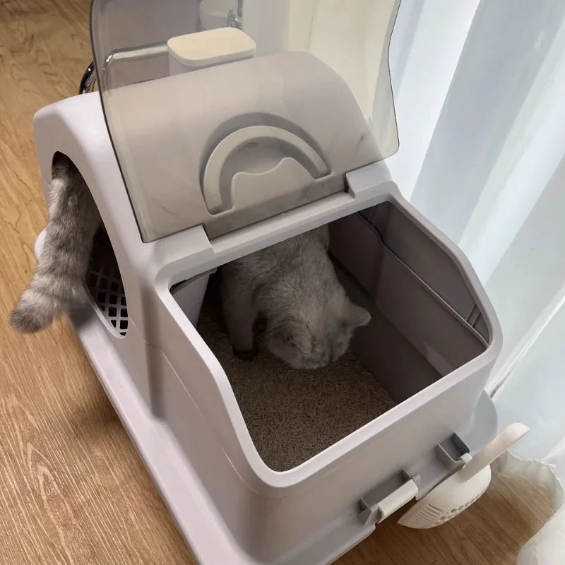 Corridor Large Stainless Steel Fully Enclosed Cat Box Anti-splash Anti-odor Sandbox Cat Toilet Pet Bedpan Cleaning Supply