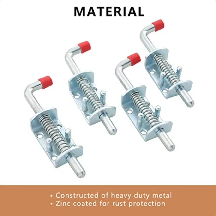 Kunci Logam Model Barrel Bolt dengan Pegas Pengunci 6.5 inci Panjang dengan Pegangan, Tugas Berat untuk Gerbang, Pintu Gudang, Pintu Belakang Trailer, Garasi, 4 Ukuran
