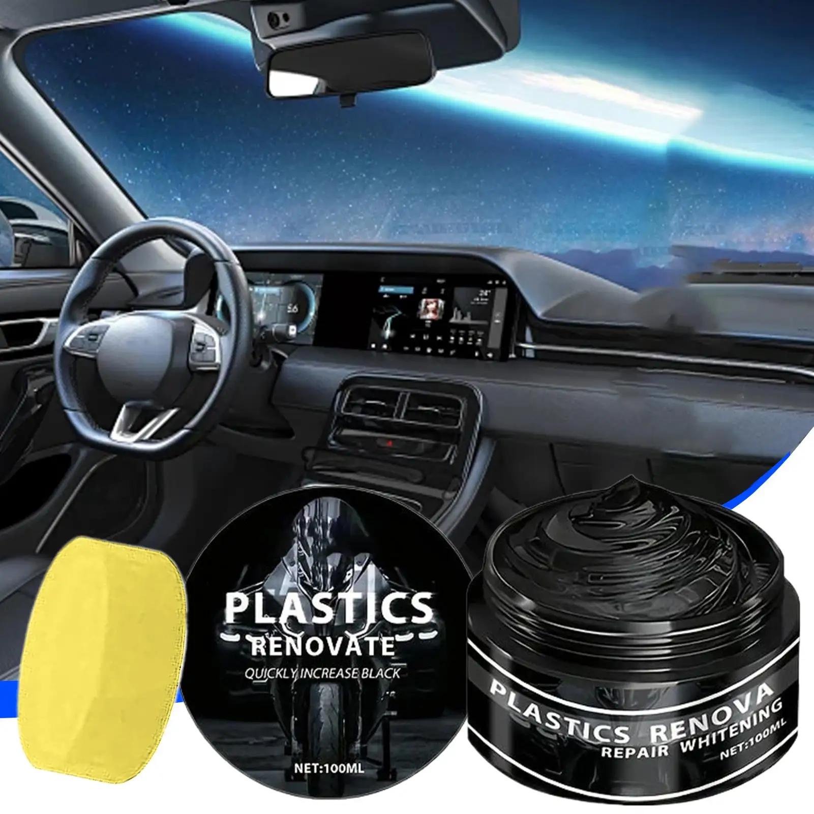 

100 мл Универсальный автомобильный мотоциклетный воск для ремонта салона автомобиля, черный восстановитель отделки, пластиковый резиновый ремонтный крем, воск для ремонта автомобиля