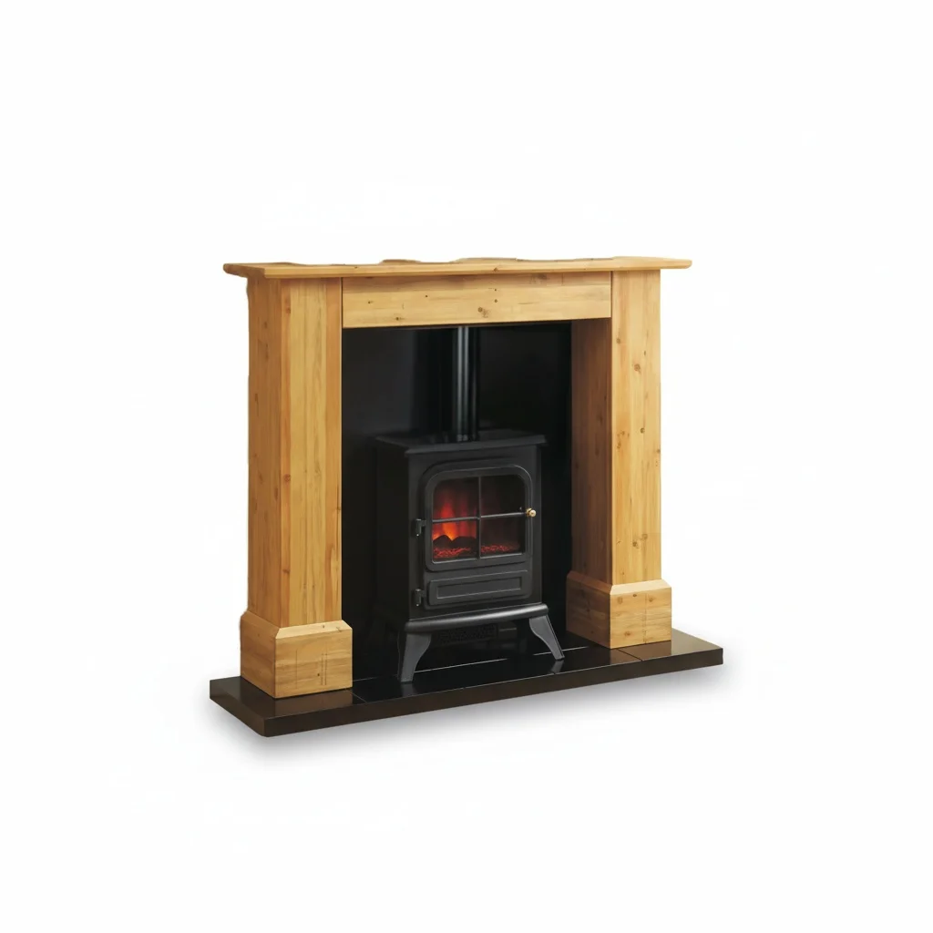 2000W Infrared Electric Fireplace, Solid Wood Freestanding Heater Stove, 1220x1000x340mm Modern Decorative Indoor Fireplace