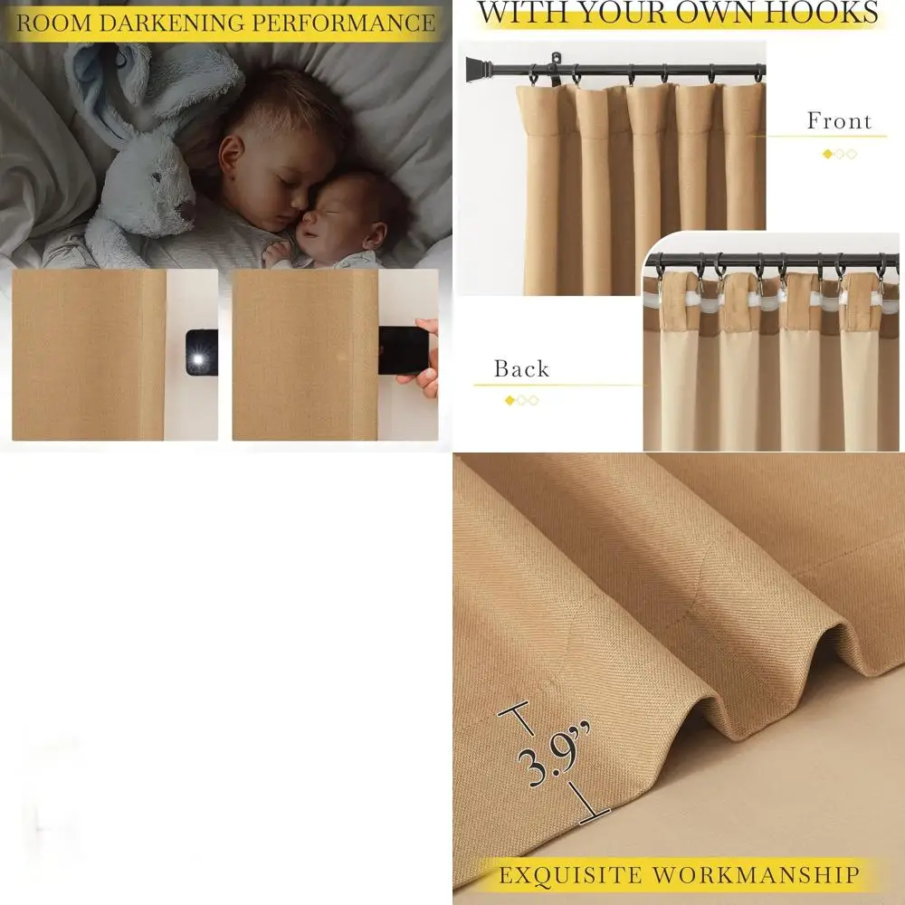 

Термоизолирующие шторы с плиссировкой из искусственного льна, длина 90 дюймов, цвет карамель, комплект из 2 панелей для спальни/гостиной