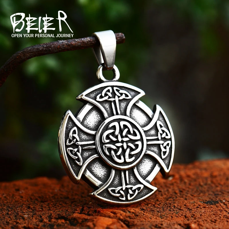 BEIER 316L Stainless Steel old style retro nostalgic Iron Cross Pendant Necklace Punk Unqiue Chain for man gift BP8-732