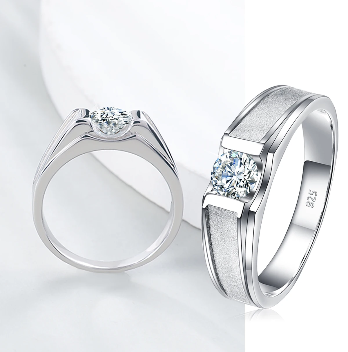 925 Sterling Silber Mattierte Verlobungsringe für Männer und Frauen Moissanit Ehering Paar Jubiläum Schmuck Geschenk – Detail 8