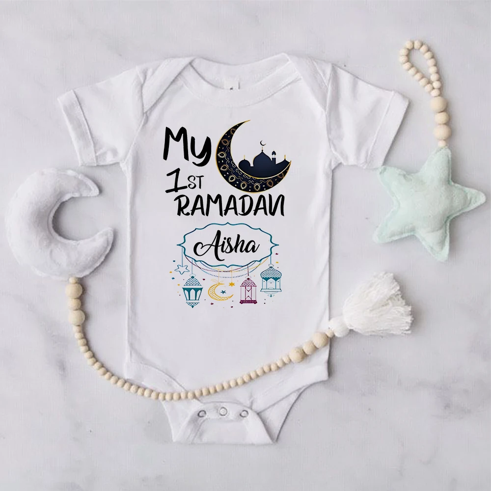 

Personalised 1st Ramadan Baby Bodysuit Custom Infant Short Sleeve Jumpsuit Eid Boys Girls Clothes Islamic Muslim Holiday Outfits