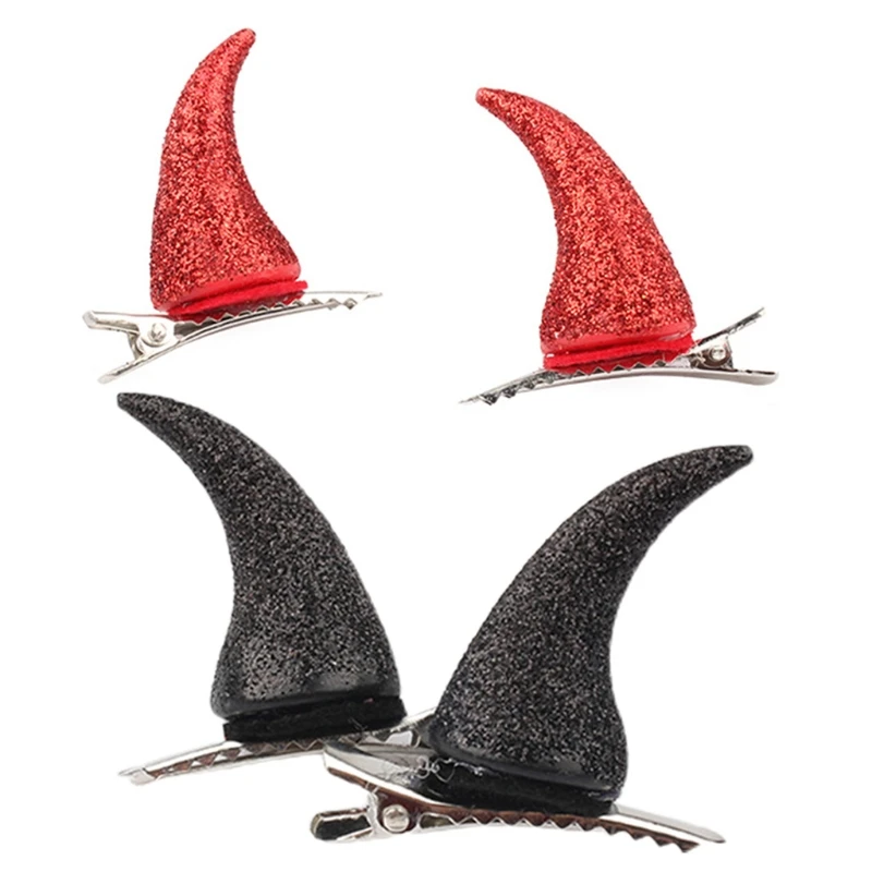 

S1Y1 Ox Horn Hair Clips Devil Horn Barrettes Halloween Gothic Party Accessories