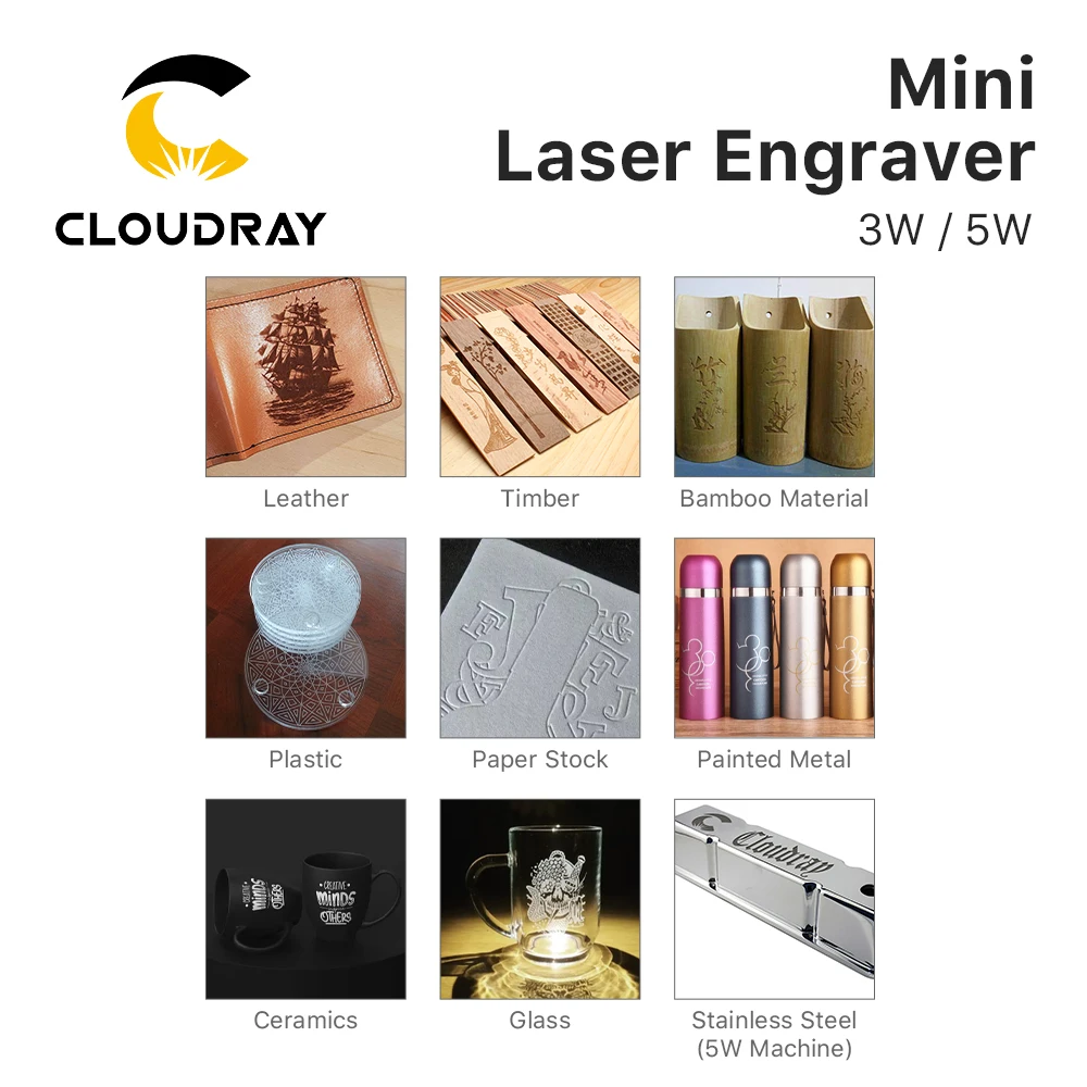 Cloudray MINI Laser Engraver CNC DIY Laser Engraving Machine 5000mw Fast Mini Logo Mark Printer Cutter Woodworking Wood Plastic