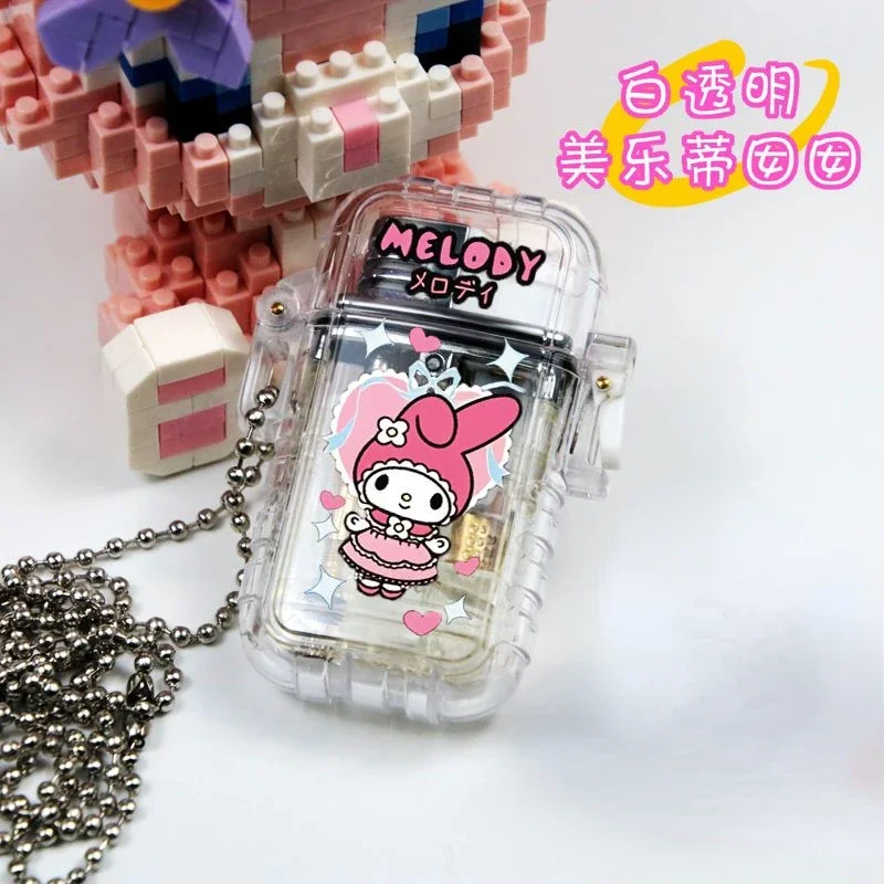 Hello kitty Kuromi My melody new small and cute cartoon transparent waterproof removable windproof pink flame lighter