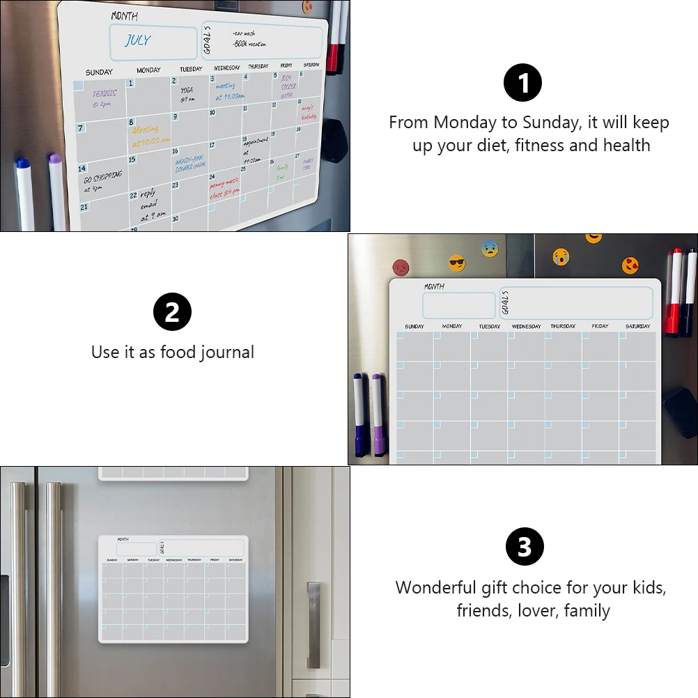 

Magnetic Fridge Calendar Planner Erasable Whiteboard Sticker Schedule Week Month Food Journal Note Board Easy