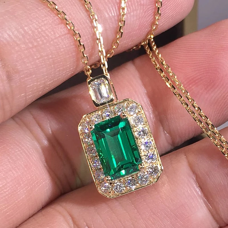 Huitan Gold Color Necklace for Women Luxury Green Cubic Zirconia Fashion Design Bridal Wedding Necklace Anniversary Gift Jewelry