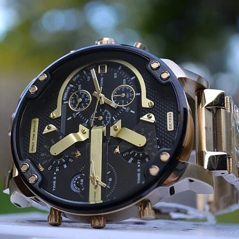 Personalized large dial trendy men's watch stainless steel with quartz watch