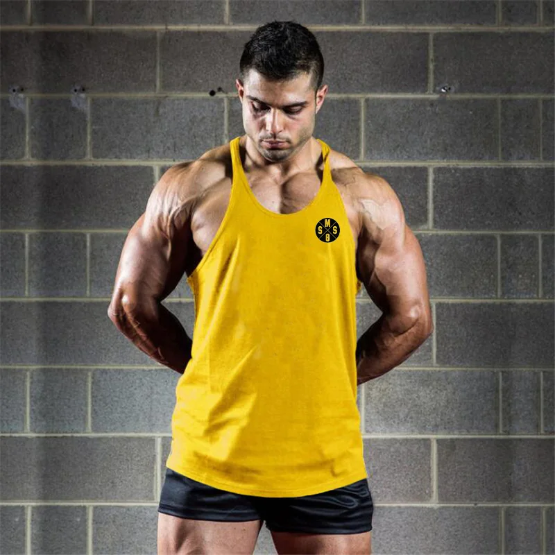 Vest Cotton Low Scoop Neck Y-Back Racerback Bodybuilding Muscle Workout Fitness Summer Men Gym lifting weights Tank Top Clothing