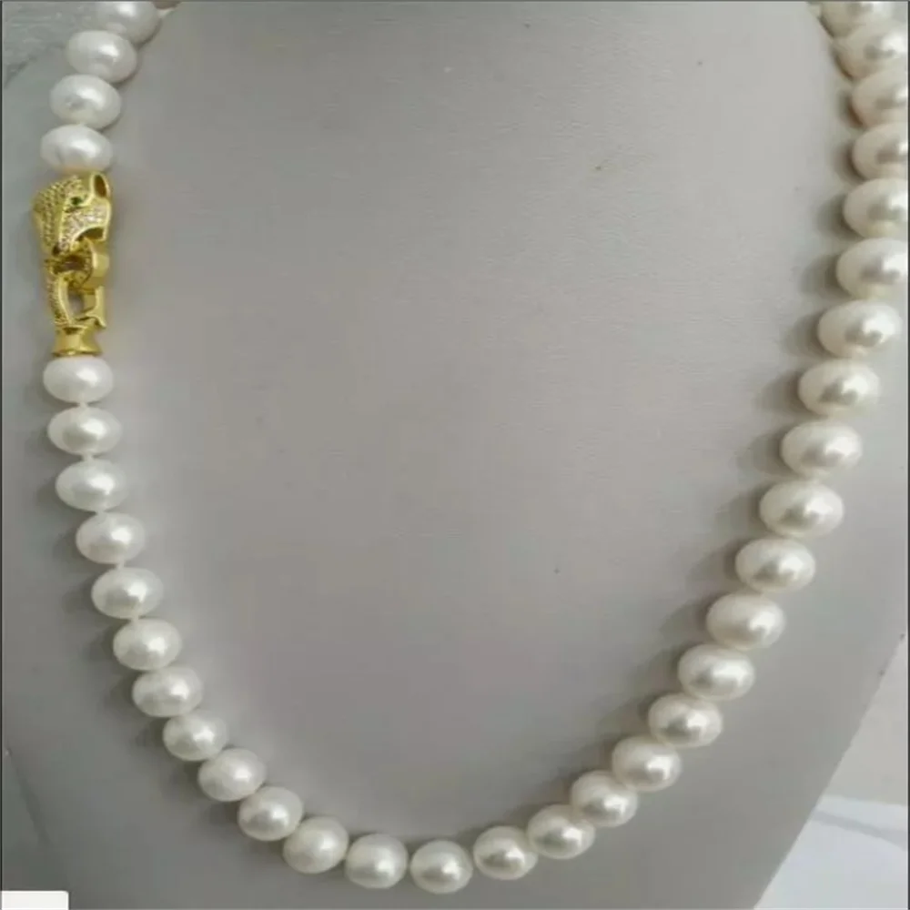 Huge 20''AAA 9-10mm Natural South Sea Genuine White Pearl Necklace Leopard 925S