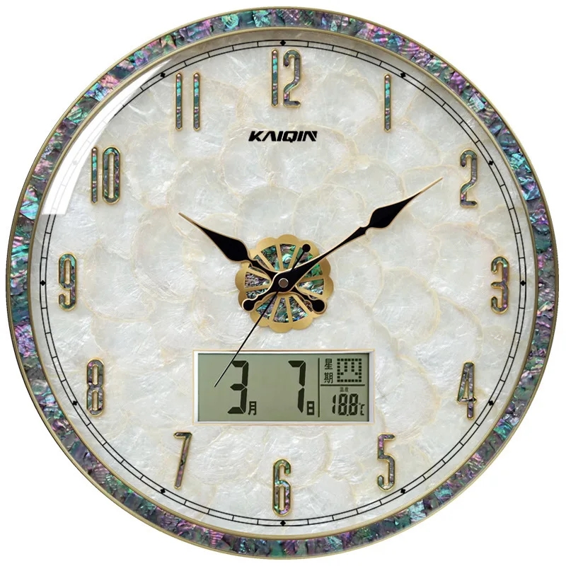 Shell Wall Clock with Calendar with Luminous Wall Hanging Simple Silent Clock Household Living Room