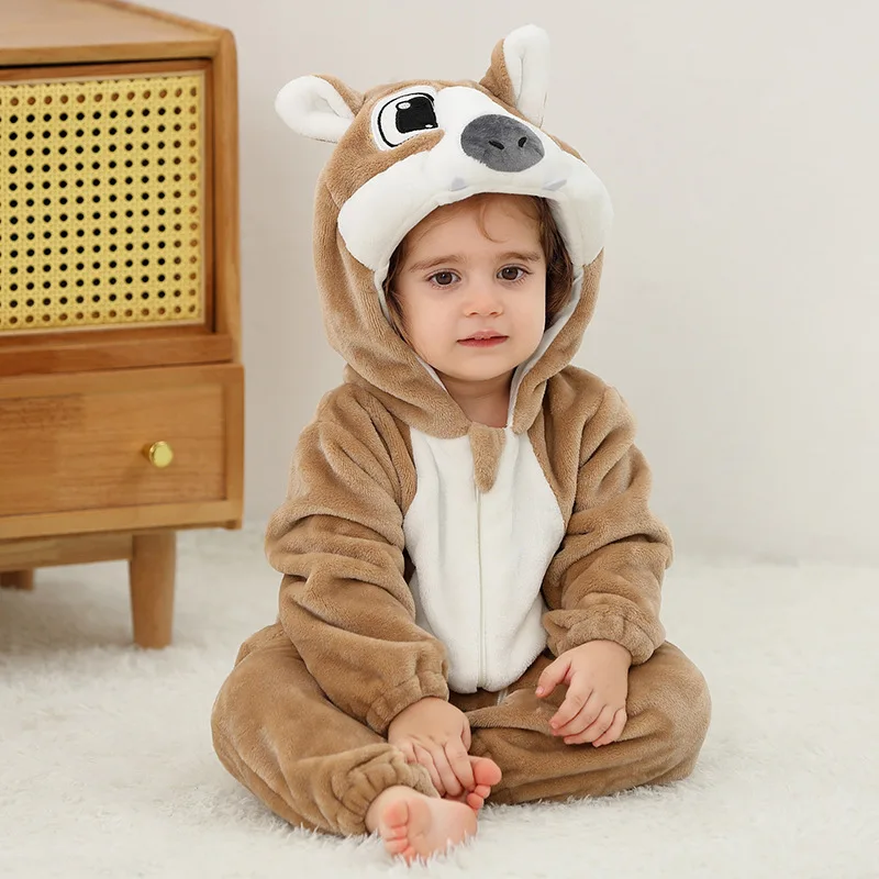 Wolf Romper Baby Boy Girl Pajama Newborn Bebe Clothes Cute Bodysuits Flannel Warm One-piece Winter Halloween Animal Outfit