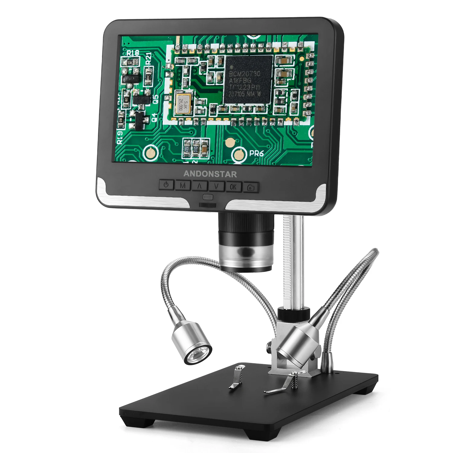 

Andonstar AD206 HD Digital Microscope with 2 LED Fill Lights and 7'' LCD Screen 2MP 200X Magnifier for CPU Soldering PCB Repair