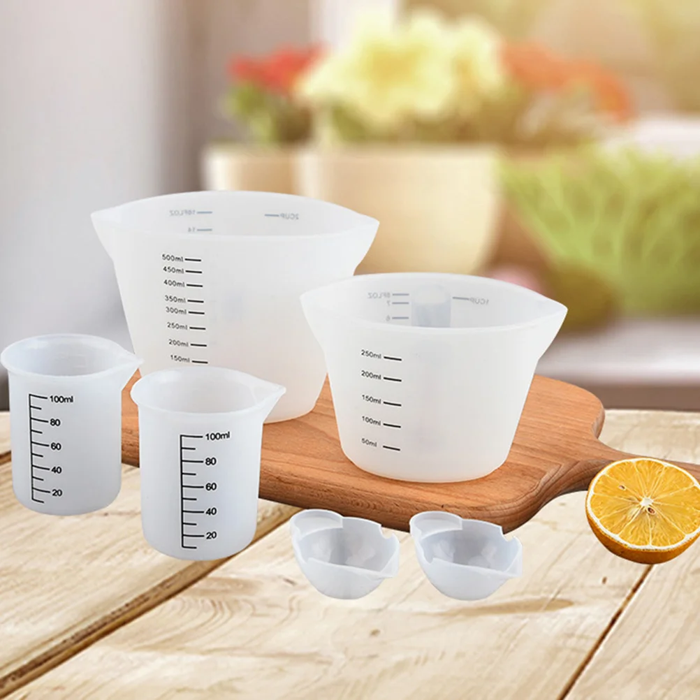 4Pcs Silicone Measuring Cups Set Easy Clean Non-Leak Milk Juice Baking Kitchen Measuring Cylinders Clear Scale Measurement Tool