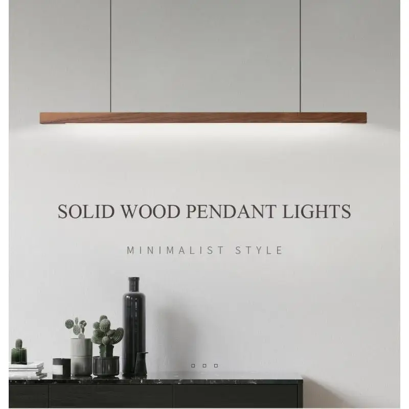 Modern Simple Wooden Pendant Lights Long Linear Hanging Lamp Table LED Light Kitchen Island Lighting Dining Living Room Office