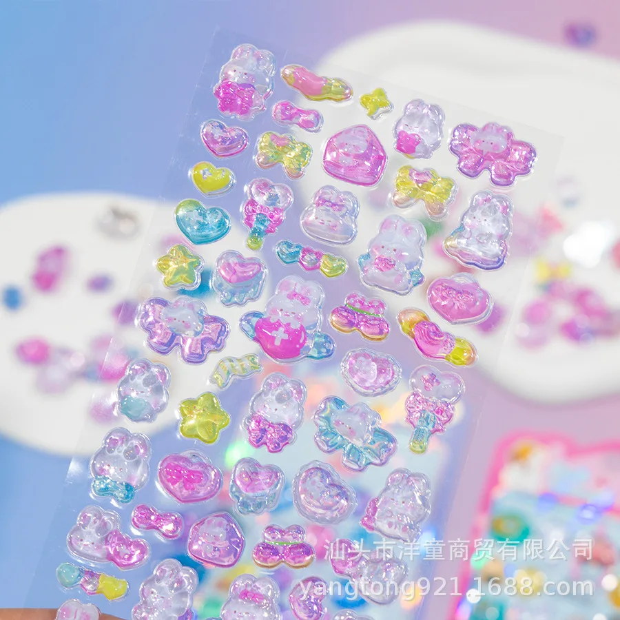Cartoon Fresh Reward Female Cute Peach Heart Crystal Relief Korean Sticker Foam Three-dimensional Handbook Decorative Painting