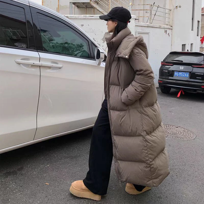 Witte Eendendons Jas Koreaanse Losse Capuchon Dikke Warme Lange Donsjack Vrouwen Winterjas voor Vrouwen Vrouwelijke Parka Outerwears