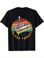 Retro 80s Cassette Tape Pattern Women T-shirt Never Forget Printed Short-sleeved Shirt Soft and Breathable Fabric Round Neck Top