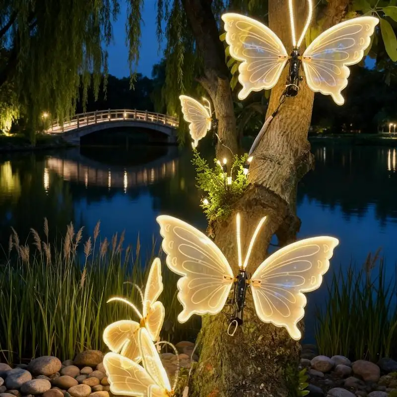 40/60CM LED Butterfly String Lights - Dynamic/Static Modes with Transformer for Outdoor Holiday & Party Decor