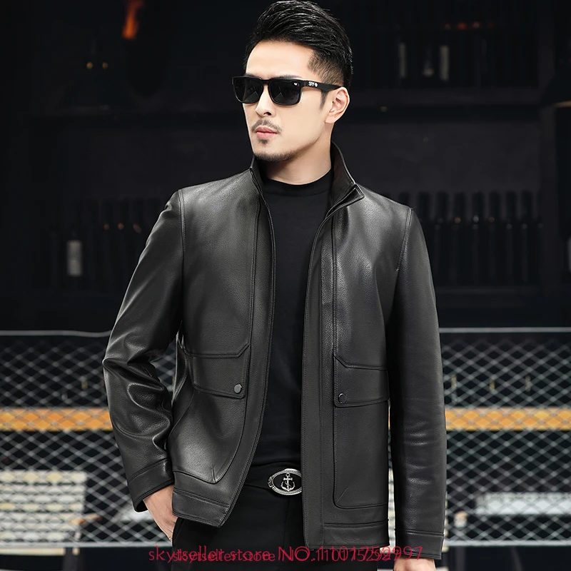 High Quality Genuine Leather Jacket  Men sheepskin coat  Leather Coat Mens business short  Jacket