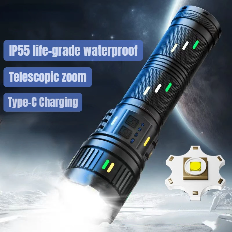 High Power White Laser Flashlights Telescopic Zoom Waterproof Rechargeable LED Aluminum Alloy Torch Outdoor Long Range Lantern