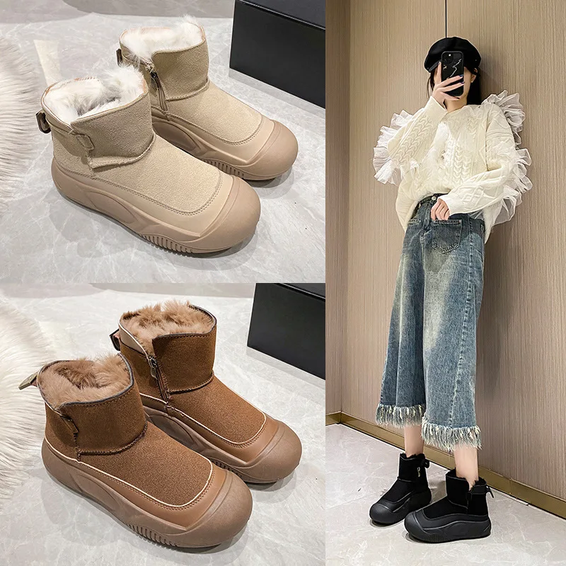 Retro Snow Boots for woman 2024 Winter New Soft Sole Vulcanized Cotton Shoes with Plush Insulation High Top Women's Shoes