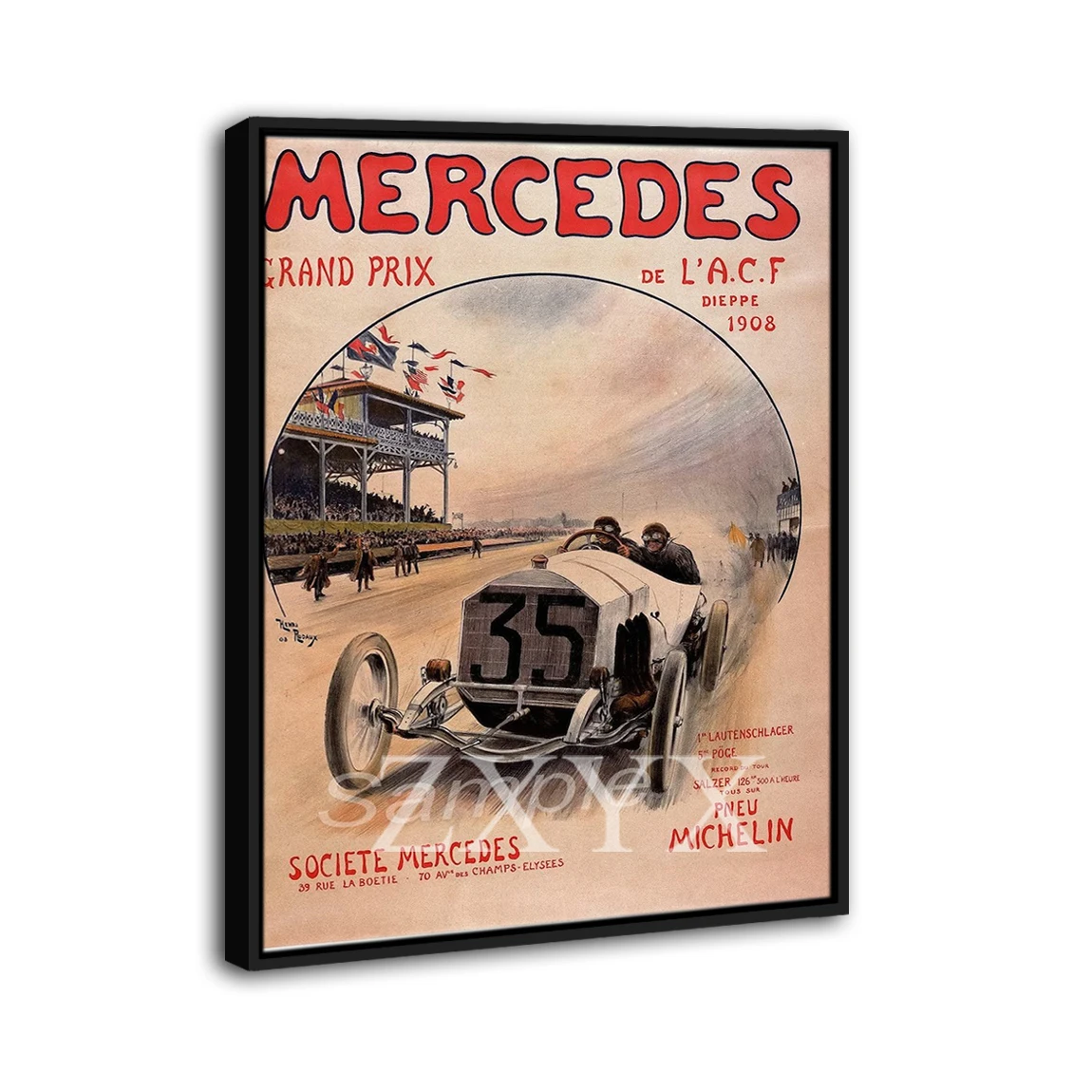 1908 Mercedes Grand Prix Racing Framed Poster Print Home Decor Wall Art Painting Oil Canvas