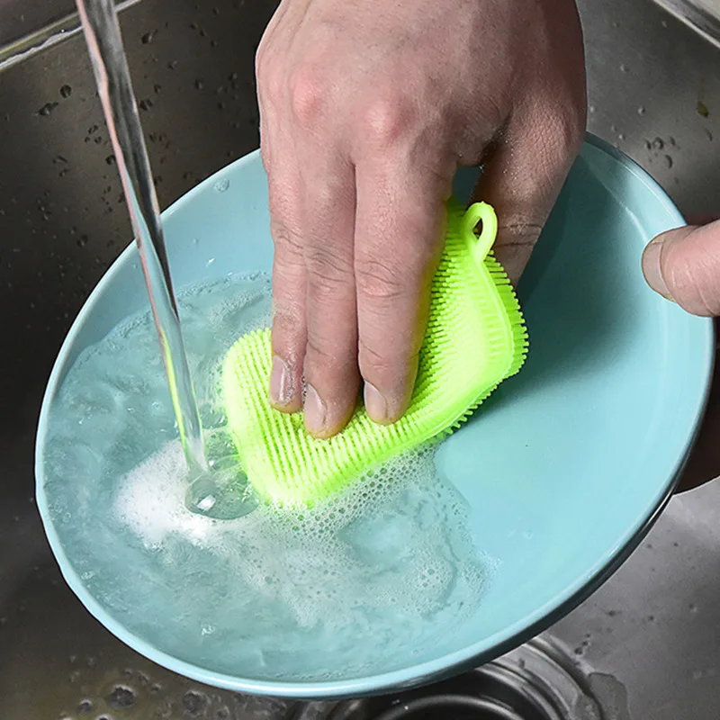 1/2/4pcs Kitchen Silicone Sponge Dish Washing Scrubber Household Cleaning Sponge Kitchen Gadgets Brush Accessories For Dishes