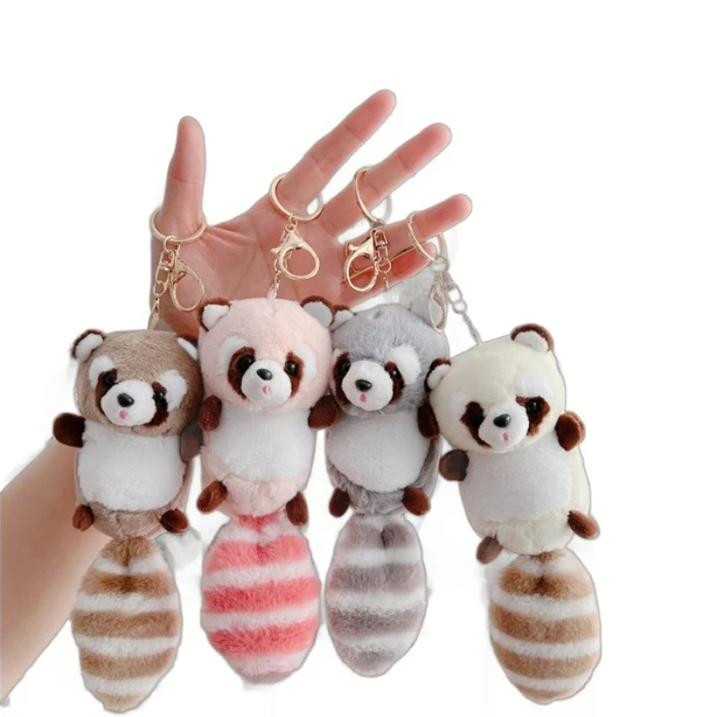 푹신한 너구리 인형 열쇠고리, 귀여운 미니 봉제 인형, 가방 및 배낭용 부드러운 장식품 봉제 장난감 새해 선물