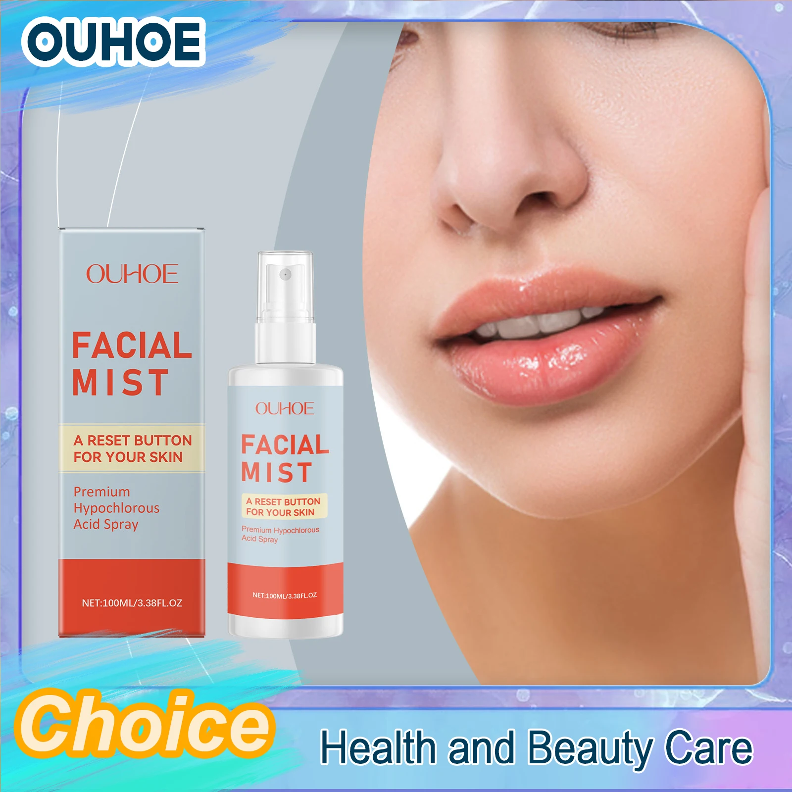 Spray Facial de ácido hipocloroso, Reduce el enrojecimiento, hinchazón, acné, reparación de espinillas, Control de aceite calmante, refinación de poros, cuidado de la piel calmante