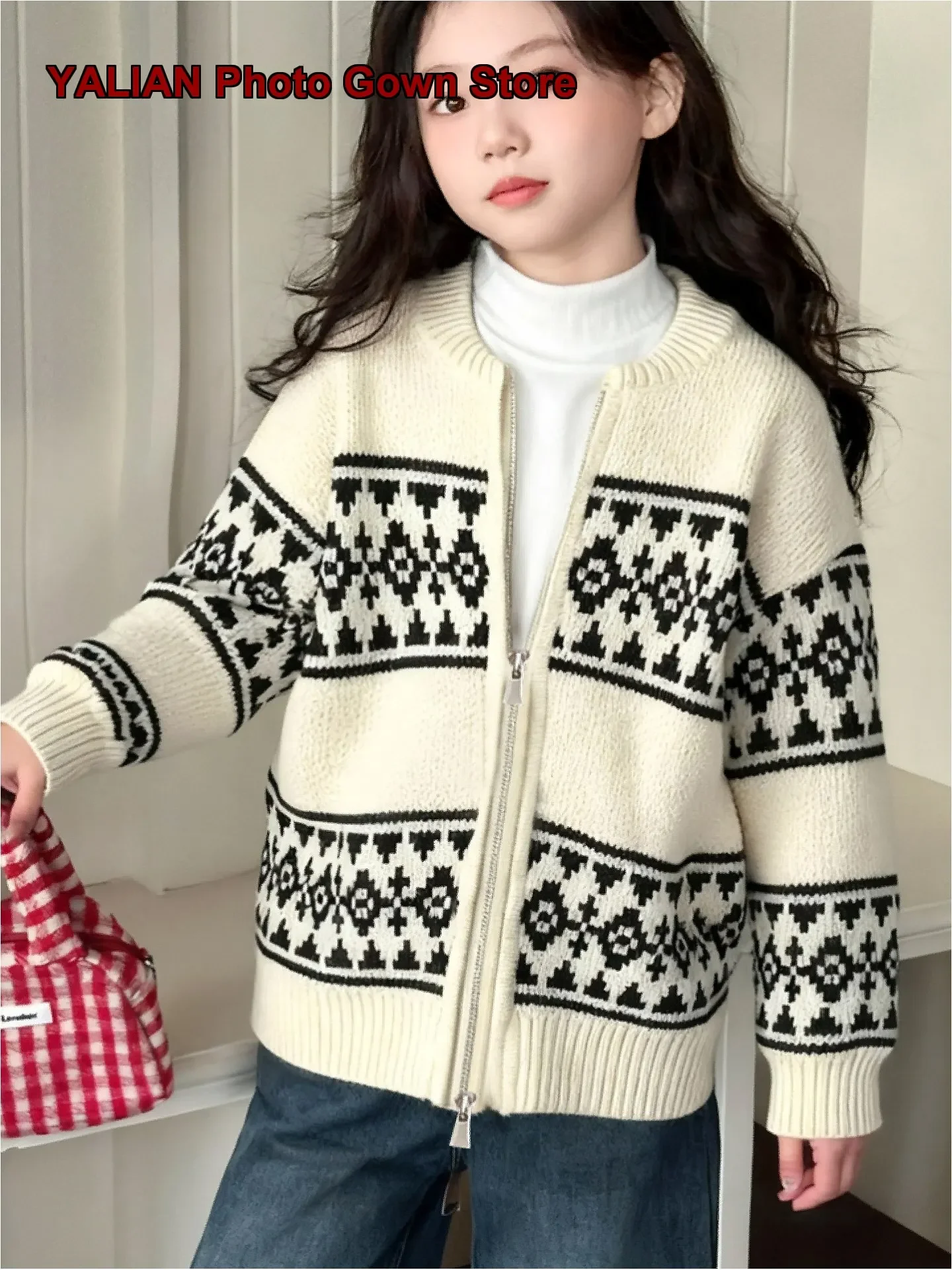 Girls Autumn Winter Thickened Knit Jacket Trendy Top for Older Girls Older Kids