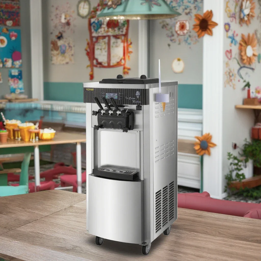 Commercial 2200W Vertical Soft Ice Cream Machine YKF-8228H 2+1 Flavors And 2 Compressors High Output Ice Cream