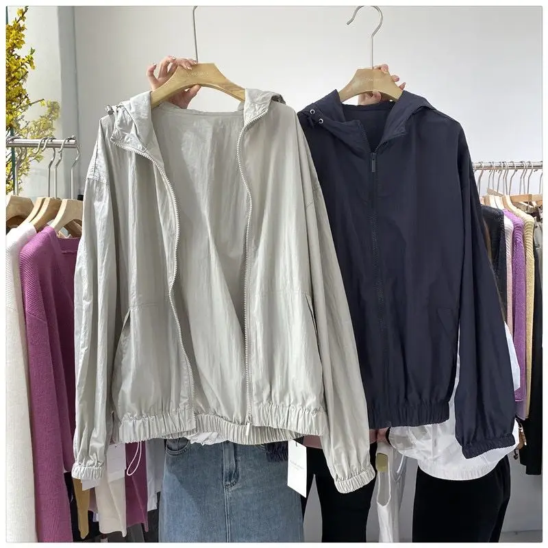 New Autumn 2026 Thin Sun Protection Hooded Open Cardigan Loose Fit Age Reducing Versatile Female Outerwear Elegant Quality