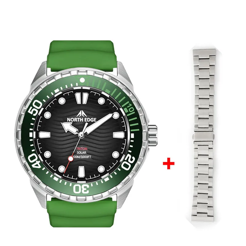 NORTH EDGE 2026 New TRITON Solar Powered Dive Watch Men Luxury Quartz Watches For Men 316L Stainless Steel Case Waterproof 300M image 3