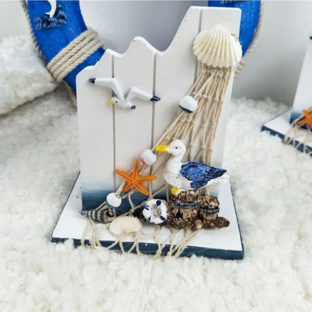 

1Pcs Wooden Pen Container Seabird Decorated Stationery Organizer for Home Desk Office White Wooden Pen Container