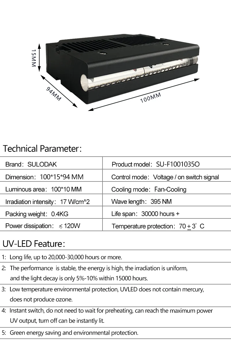 F10010 Luchtgekoelde Complete Uv-Led-Uithardingslampset Variabele Data-Uv-Inkjetprinter-Uithardingslamp