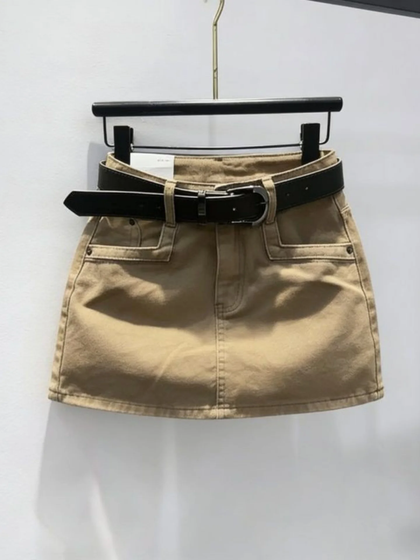 

High Waist Short Khaki Denim A-Line Skirt Women Slimming Summer 2026 Half-length Spicy Girl Commute Style Cotton Blend