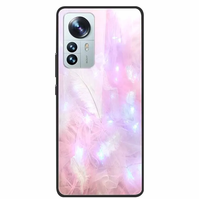 Luxury Cover for Xiaomi 12T Pro Flowers Tempered Glass Case for Xiaomi 12T TPU Bumper Xiaomi 12 T Hard Black Cover Colorful Capa