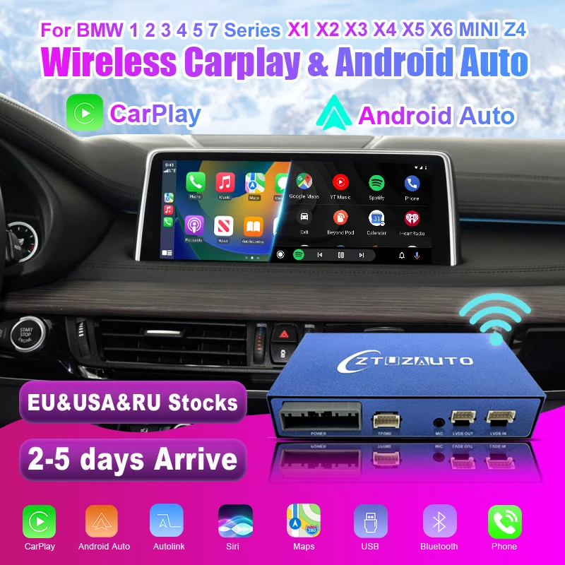 Wireless CarPlay For BMW 1 2 3 4 5 7 Series E70 F10 X1 X3 F25 F26 F48 MINI X4 X5 X6 F56 F15 2005-2020 Android Auto Navigation