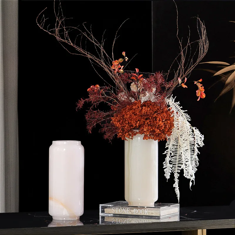 Home Modern Light Luxury New Chinese Villa Hotel Entrance A few natural jade flower ware floral decoration ornaments