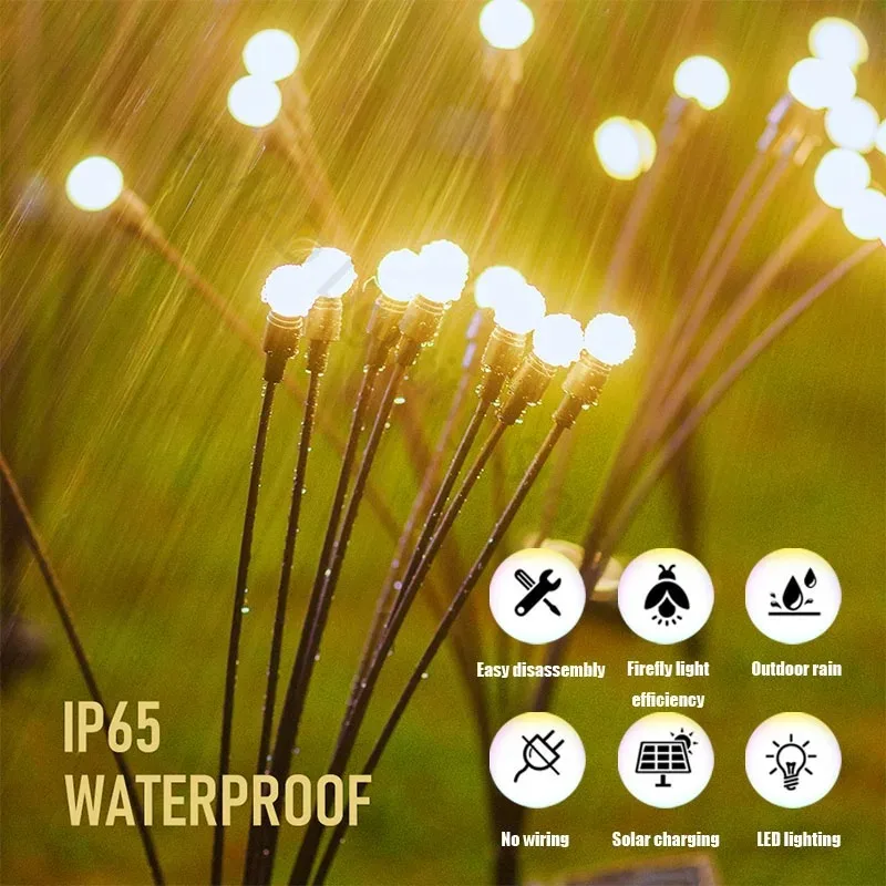 Solar Firefly Light Outdoor Waterproof Garden Ground Insert Spike Lamp for Yard Patio Landscape Decor Lawn Light