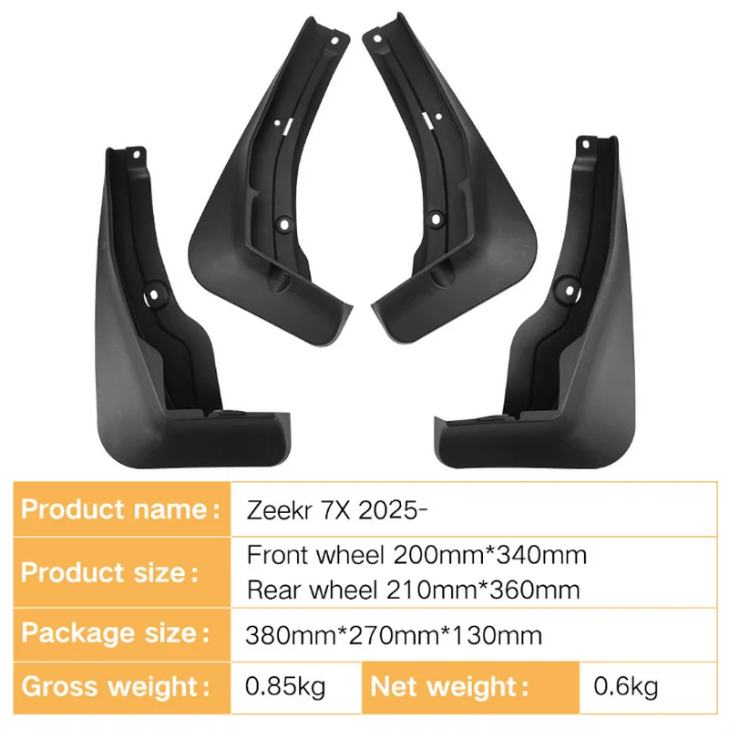 Tonlinker 4 Pcs Car Mudguard For ZEEKR 7X 2025- Front Rear Mud Flaps Mudguards Splash Guards Fender Mudflaps Accessories